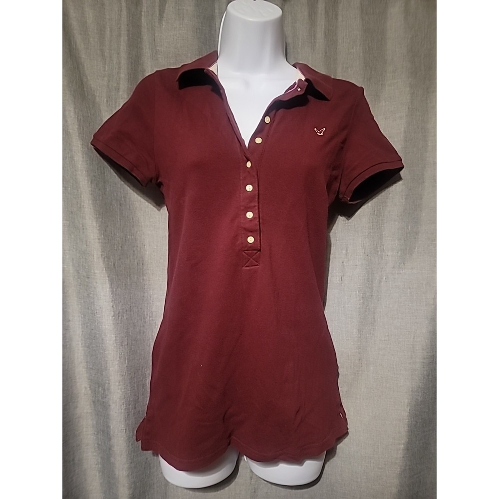 Vtg Retro Y2K American Eagle Womens The Eagle Polo Burgundy Size L‎ Cap Sleeve